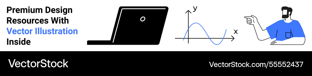 Designer pointing at wavy graph near minimal Designer pointing at wavy graph near minimal vector image