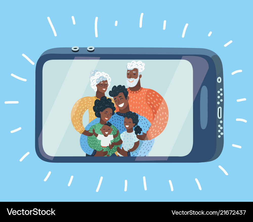 Happy family taking self portrait with smartphone Happy family taking self portrait with smartphone vector image