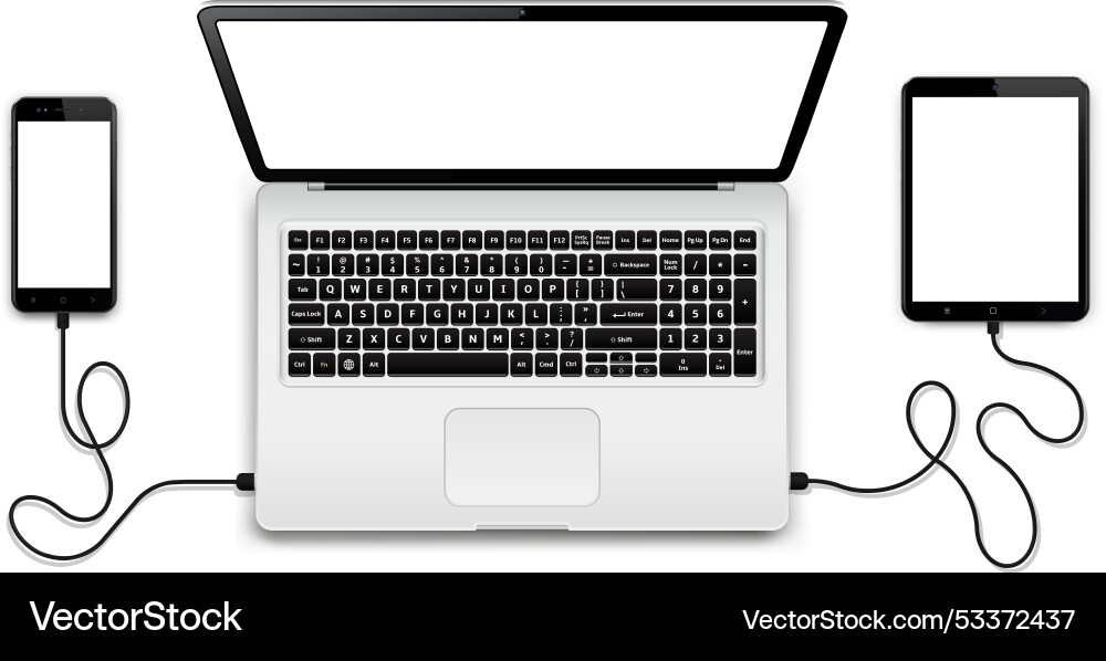 Laptop with connected devices Royalty Free Vector Image