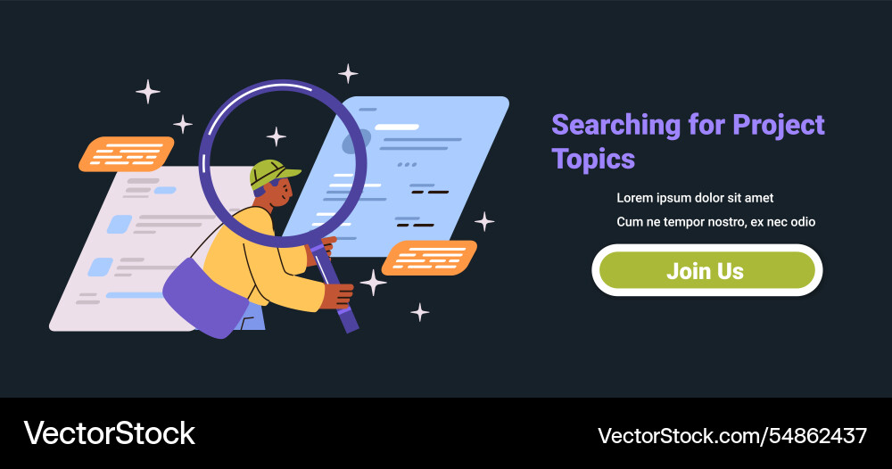 Man searching project topics with magnifying glass Man searching project topics with magnifying glass vector image