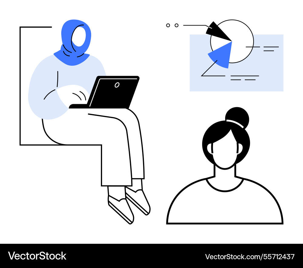 Remote teamwork and data analysis with diverse Remote teamwork and data analysis with diverse vector image