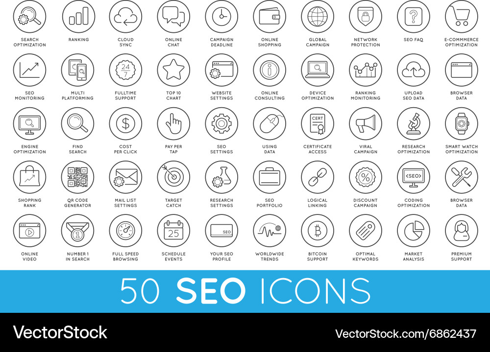 Set of seo search engine optimisation elements vector image