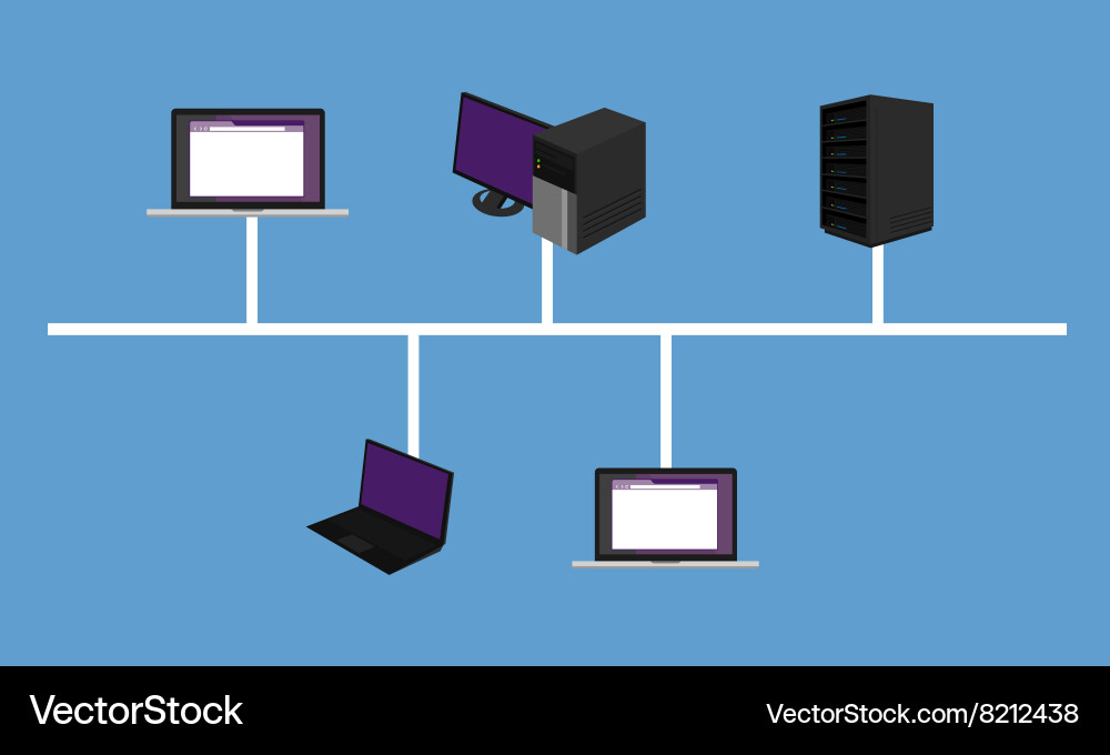 Bus network topology lan design networking vector image