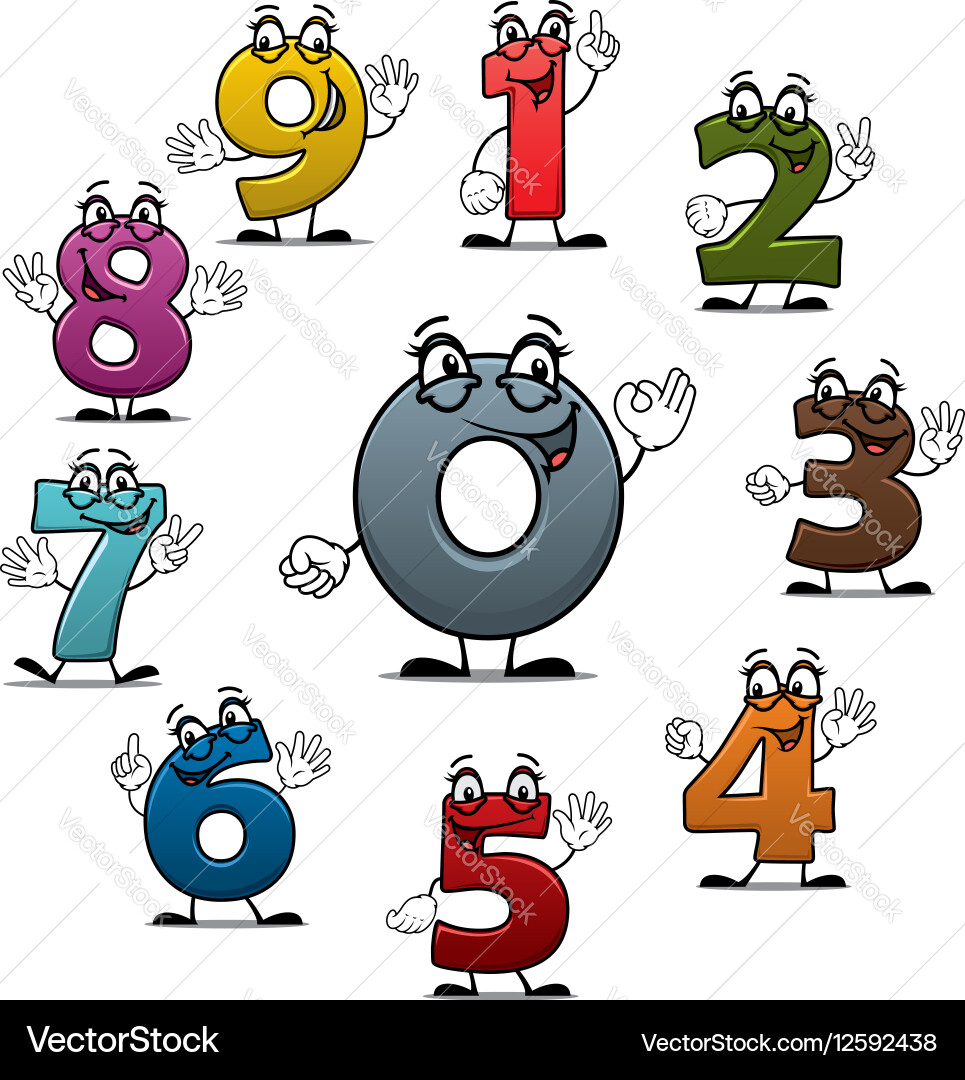 Cartoon count numbers characters icons vector image