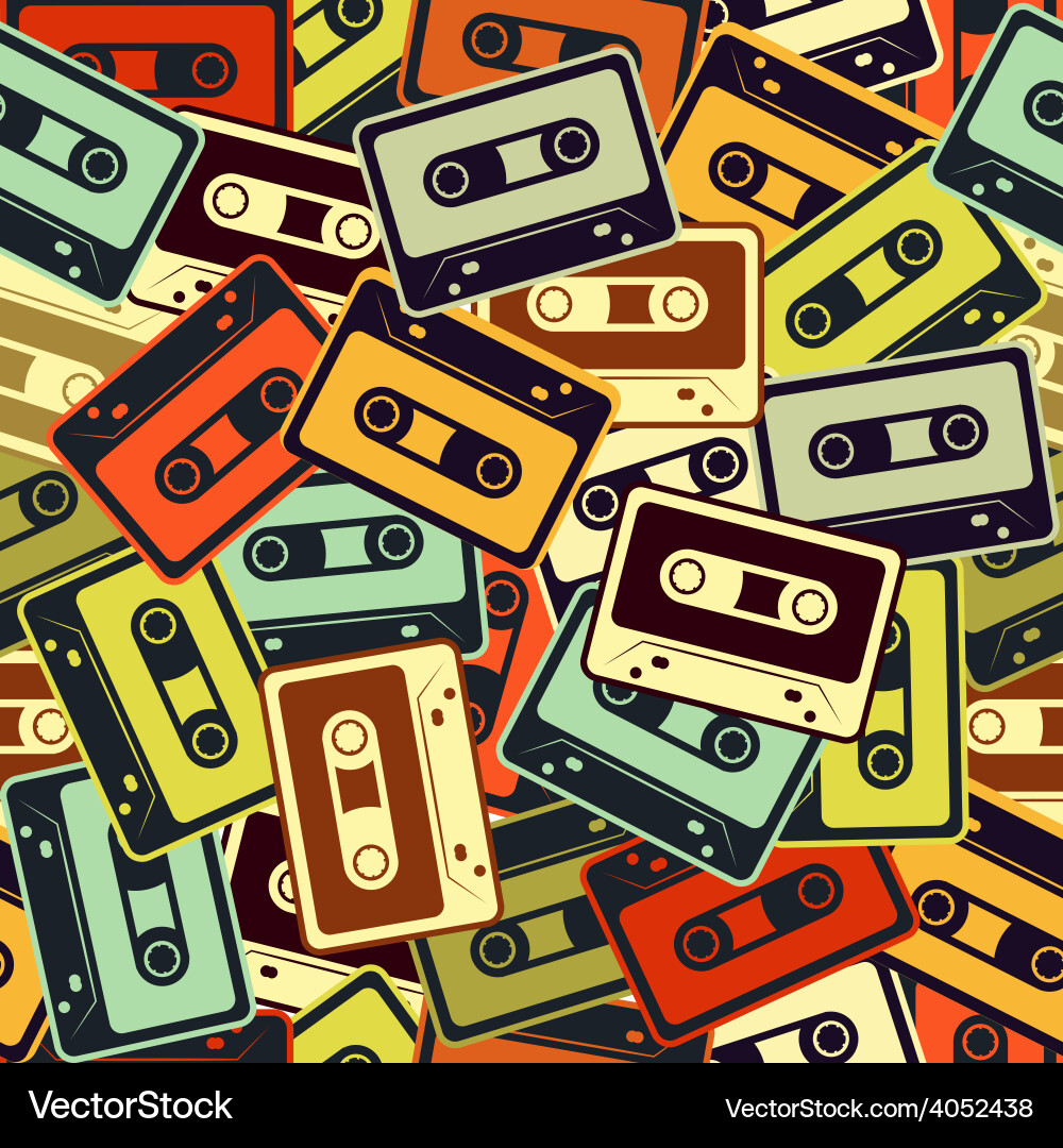 Cassettes seamless pattern in retro style vector image