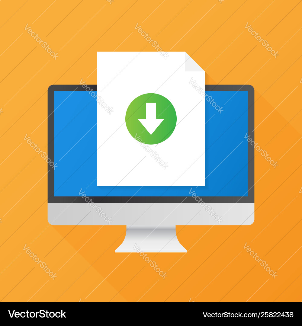 Computer and download file icon document Computer and download file icon document vector image