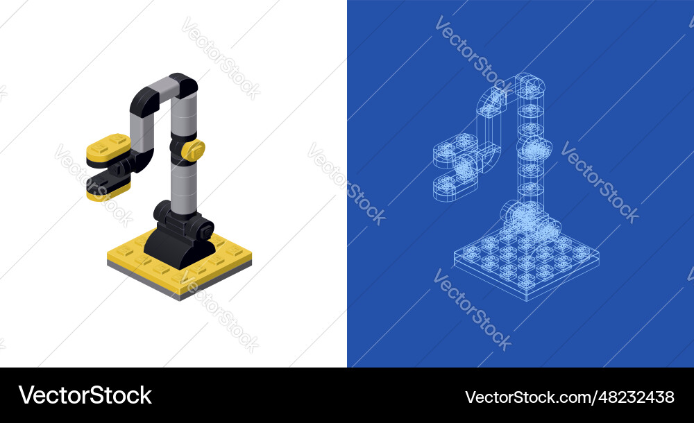 Concept with robot hand in isometric style Concept with robot hand in isometric style vector image