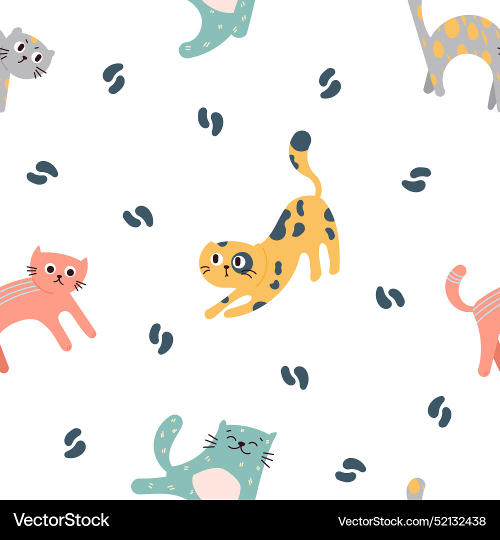 Cute funny cat seamless pattern Royalty Free Vector Image