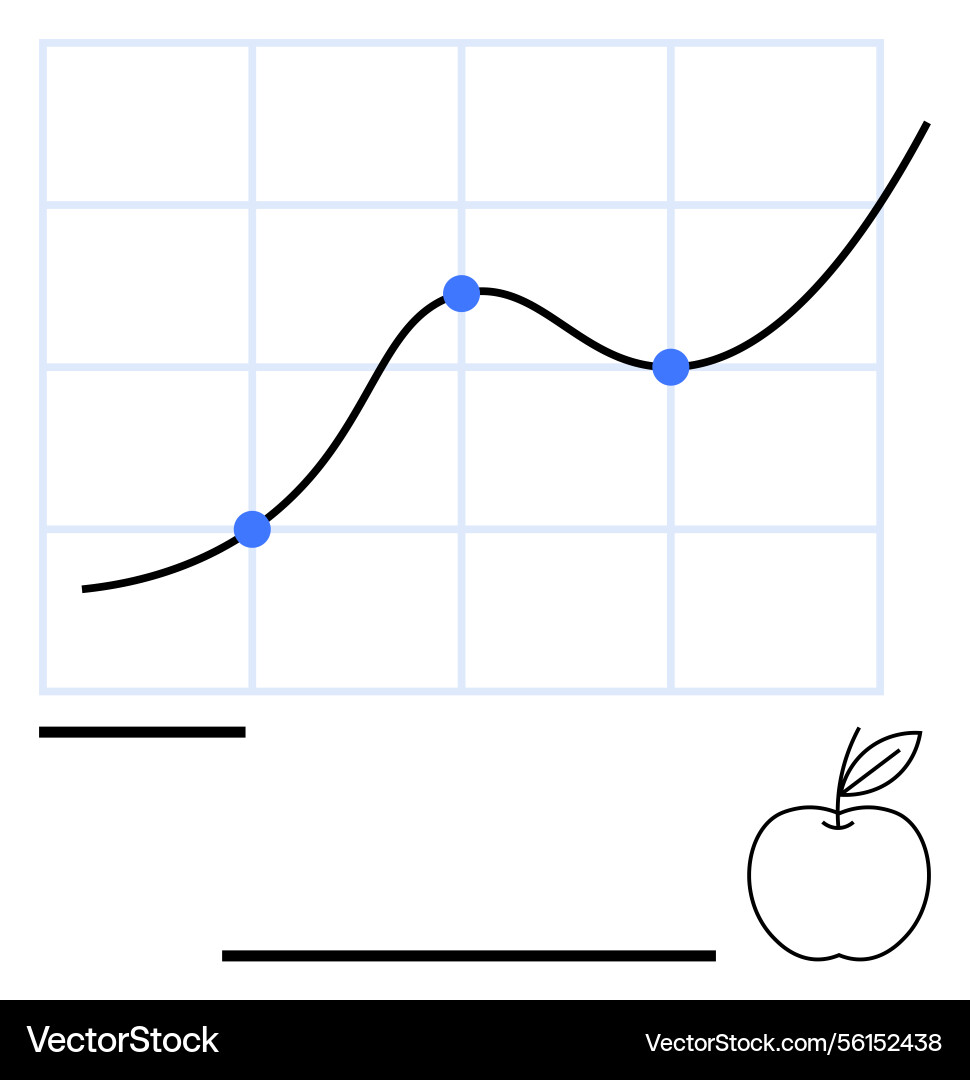 Data trends with line graph and apple representing Data trends with line graph and apple representing vector image