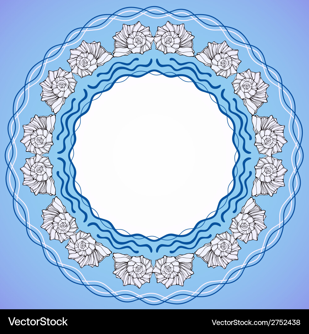 Decorative round frame with shells Vector Image