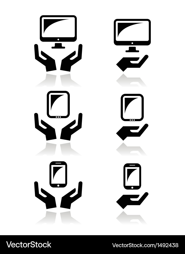 Hands with computer tablet mobile or cell phone vector image