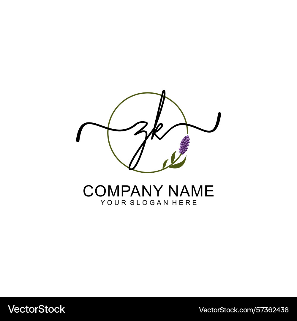 Handwritten zk initial logo with circle Vector Image