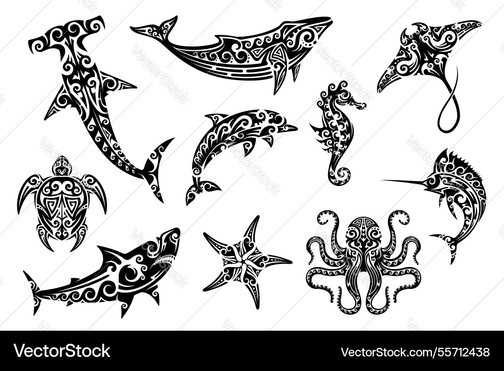 Maori Sea Creature Tattoos vector image