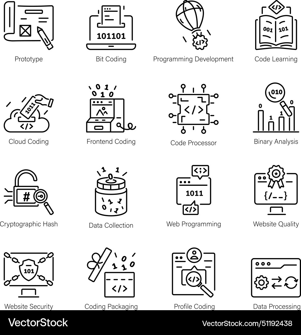 Pack of programming data linear icons vector image