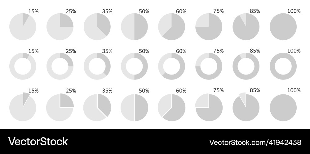 Pie chart percentage icons set circle graph Pie chart percentage icons set circle graph Vector Image