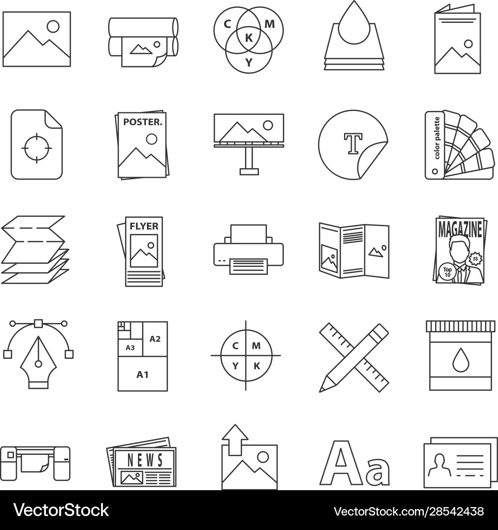 Printing Icons - Linear Set vector image