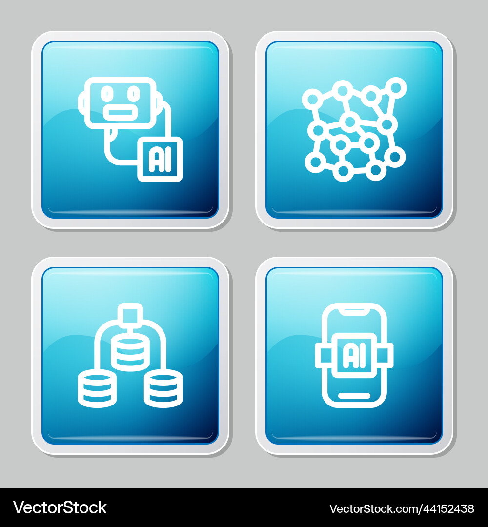 Set line artificial intelligence robot neural Set line artificial intelligence robot neural vector image