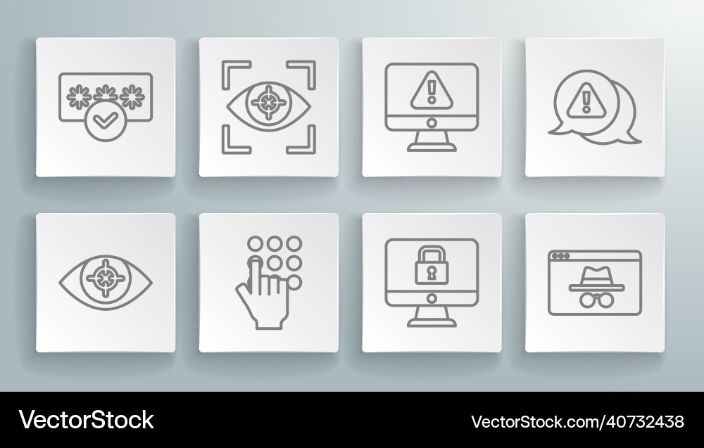 Set line eye scan password protection lock Set line eye scan password protection lock vector image