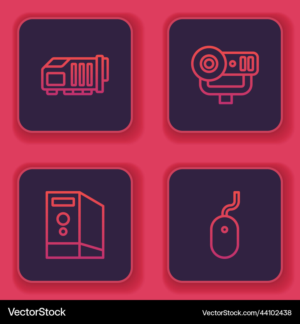 Set line video graphic card case of computer web Set line video graphic card case of computer web vector image