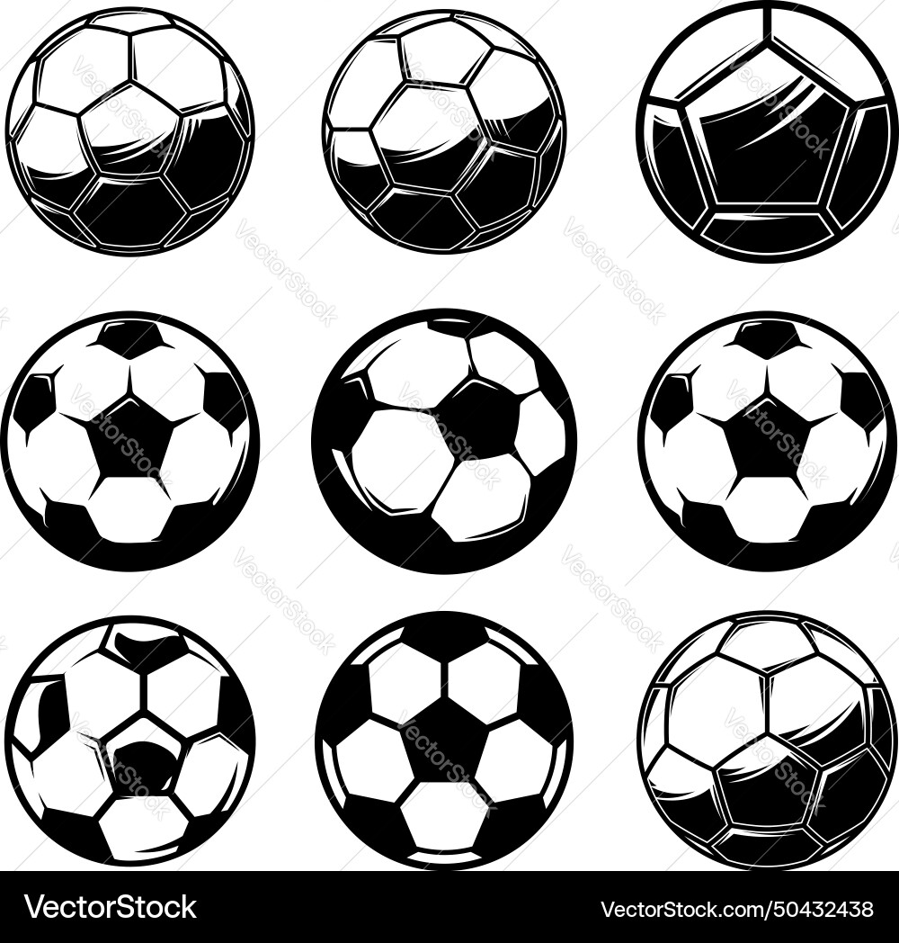 Set of football balls socccer ball for logo label Set of football balls socccer ball for logo label vector image