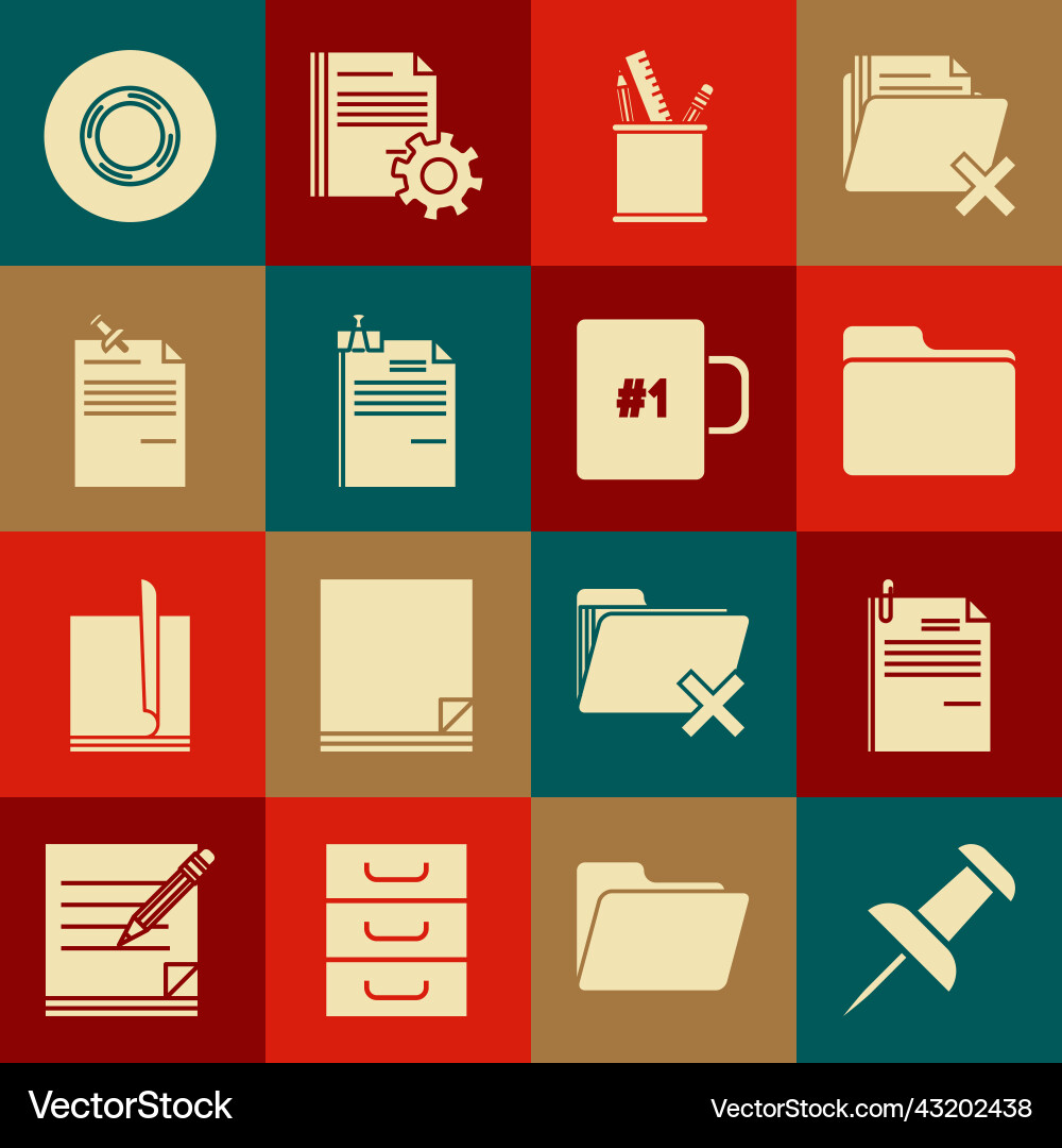 Set push pin file document and paper clip Set push pin file document and paper clip vector image