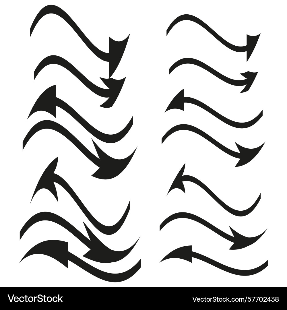 Wavy arrow icons dynamic curve symbols fluid vector image