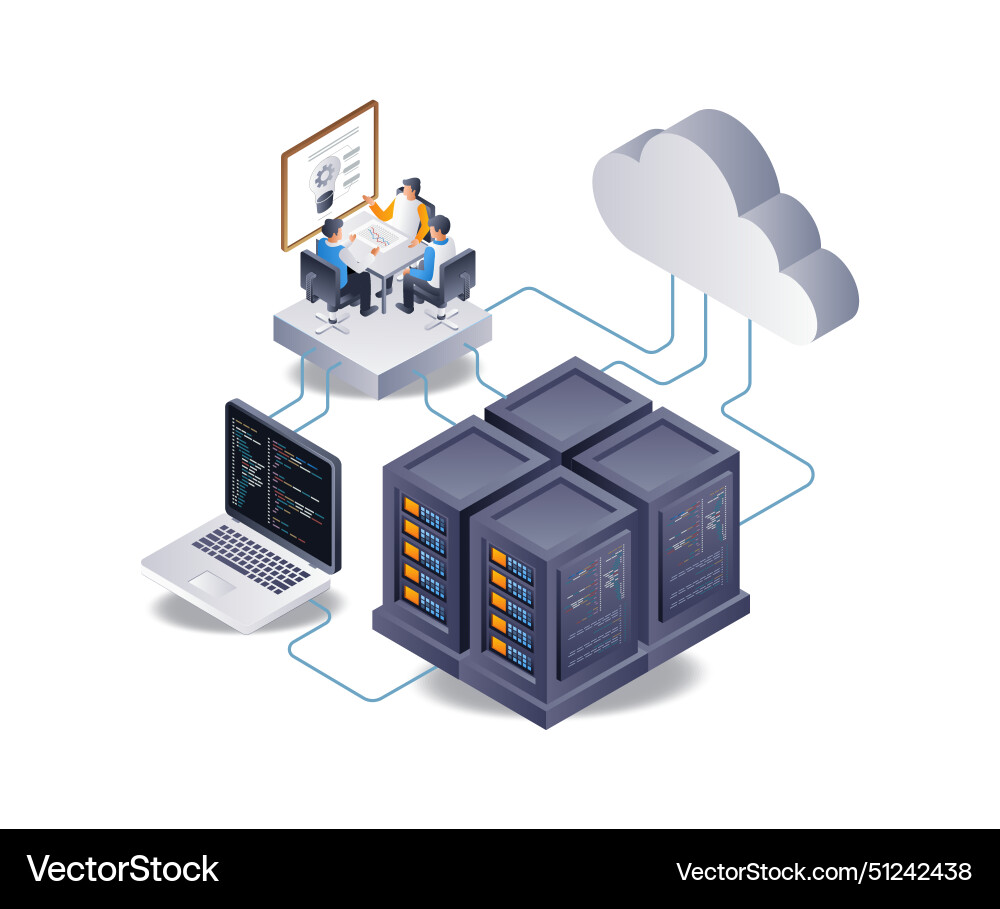 Webserver-Anwendungssystem Entwicklung Team Vektorbild