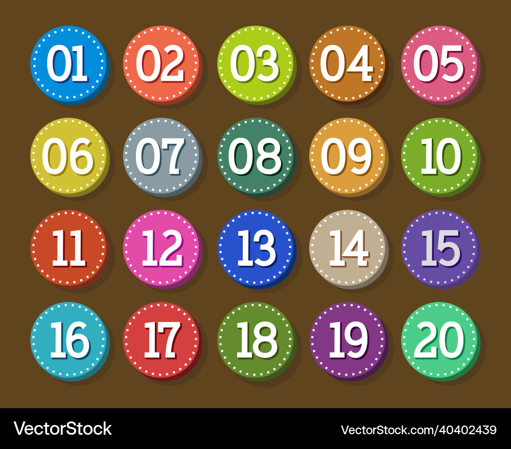 Colorful button flat numbers from one to twenty Colorful button flat numbers from one to twenty vector image
