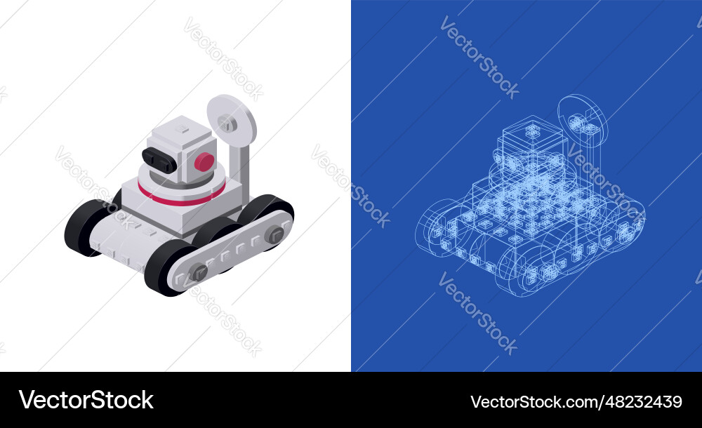 Concept with rover robot in isometric style Concept with rover robot in isometric style vector image