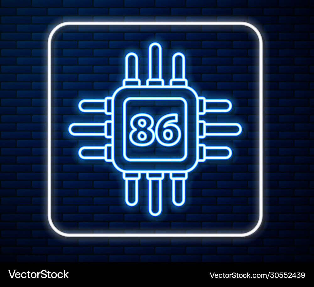 Glowing neon line computer processor Glowing neon line computer processor vector image