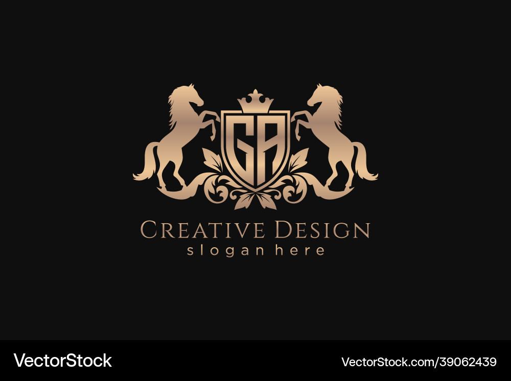 Initial ga retro golden crest with shield and two vector image