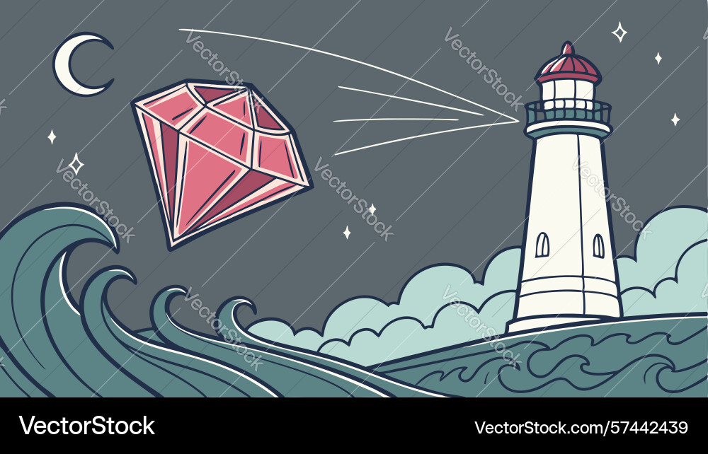 Lighthouse rough waves floating gem design Vector Image