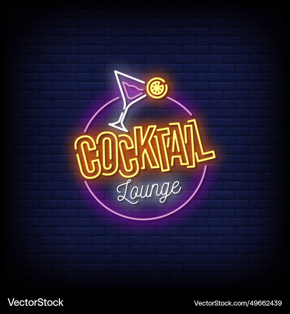 Neon Schild Cocktail-Lounge mit Ziegelwand Neon Schild Cocktail-Lounge mit Ziegelwand vektorbild