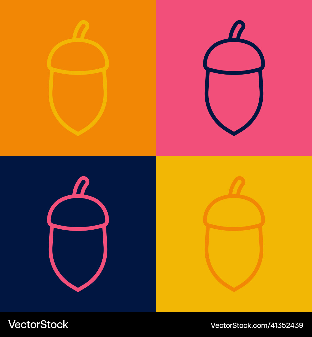 Pop art line acorn icon isolated on color Pop art line acorn icon isolated on color Vector Image