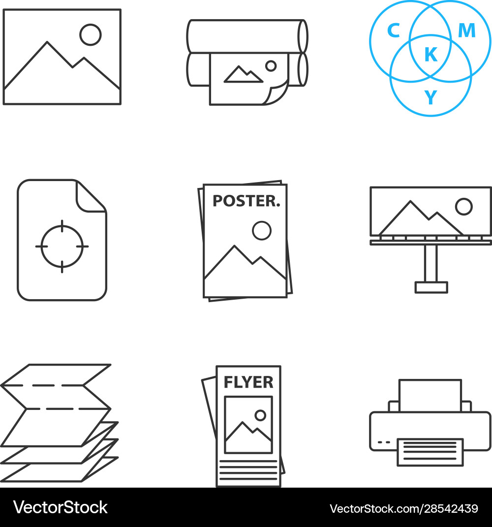 Printing linear icons set Printing linear icons set vector image