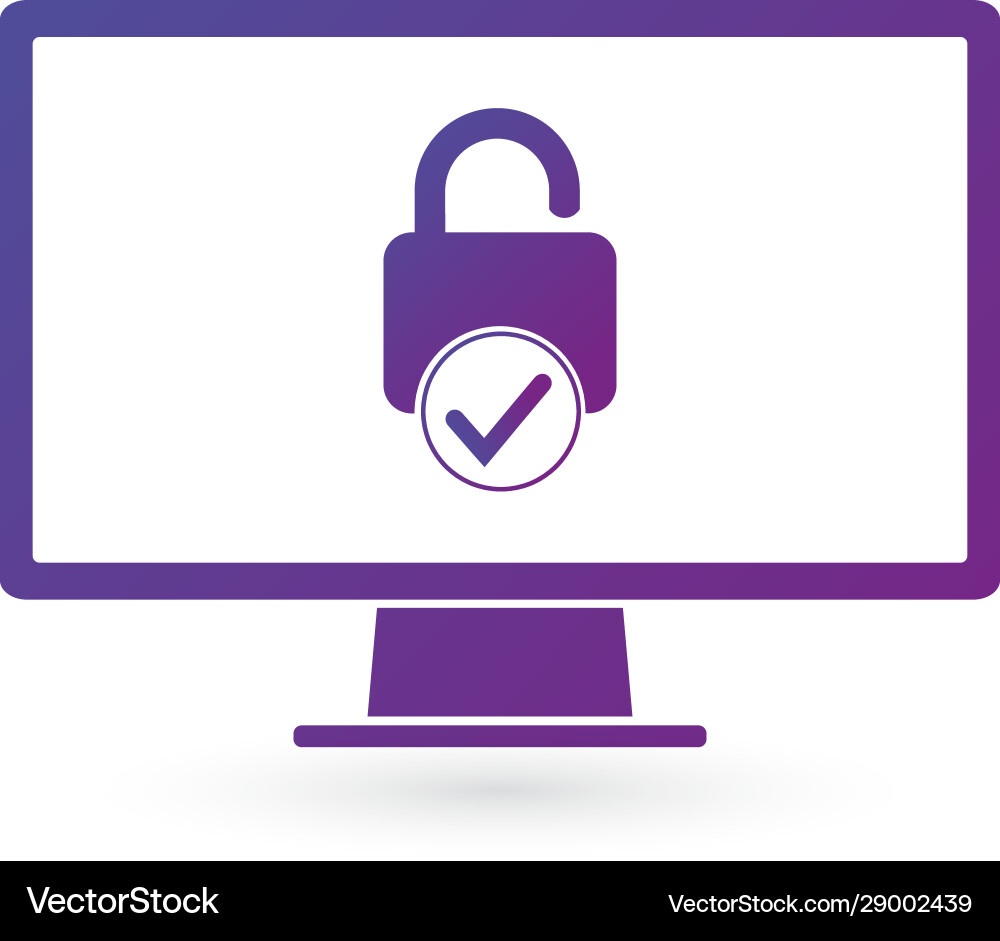 Security computer lock with checkmark icon vector image