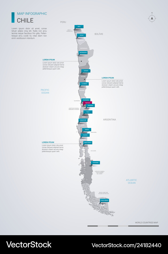Chile Karte mit Infografiken Zeigermarken Chile Karte mit Infografiken Zeigermarken vektorbild