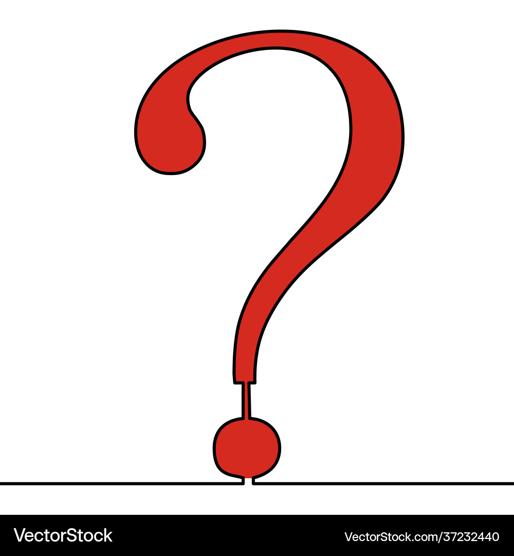 Flat continuous line art red question mark concept vector image