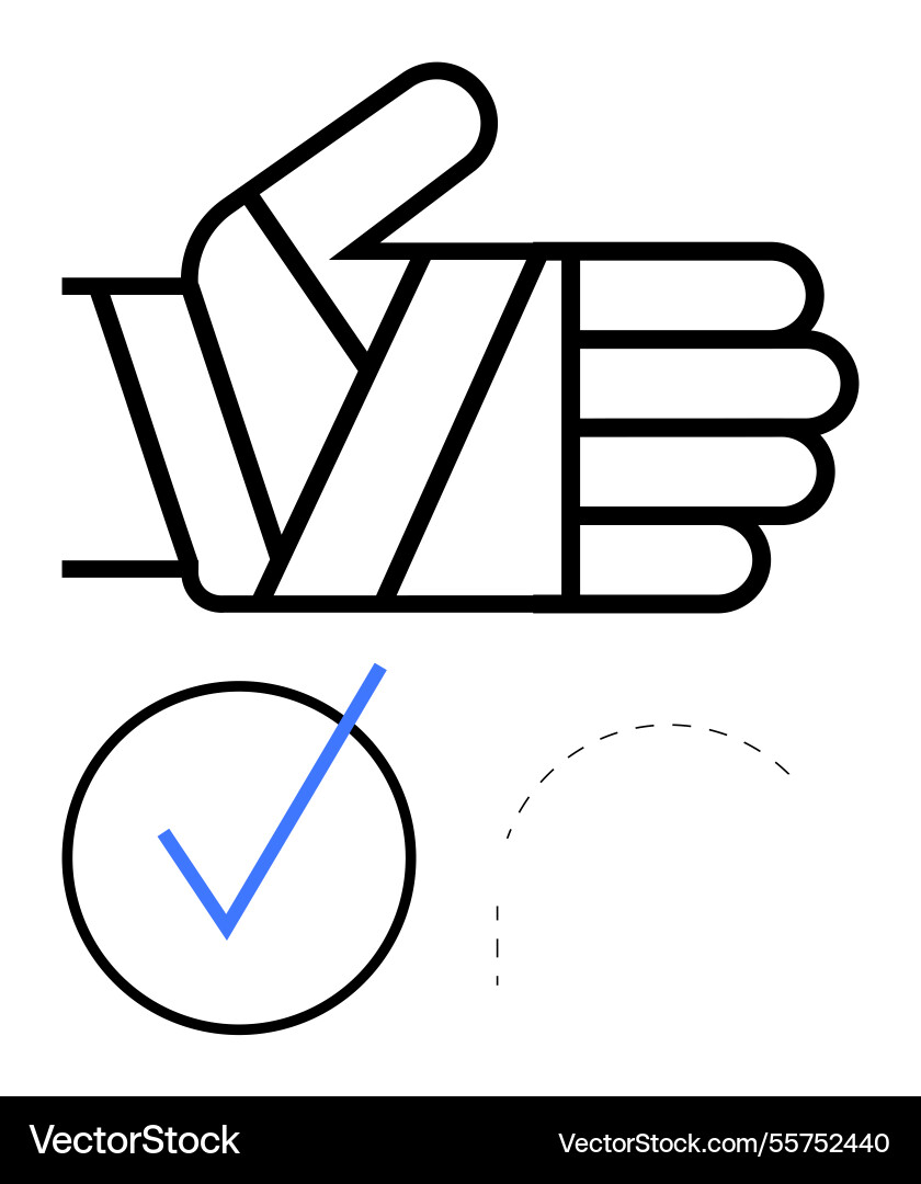 Hand with bandage checkmark and dashed line Vector Image