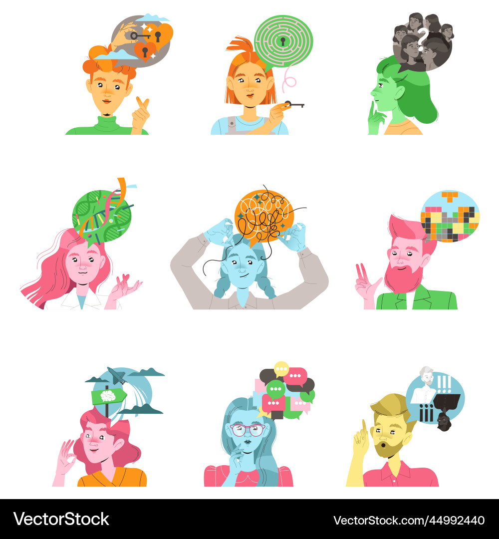 People characters with different types of thinking People characters with different types of thinking vector image