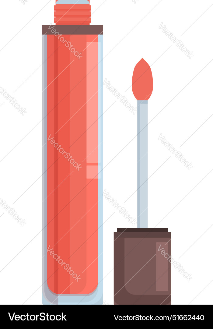 Red lipgloss standing upright with applicator out Red lipgloss standing upright with applicator out vector image
