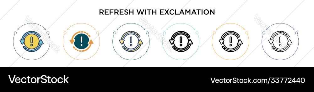 Refresh with exclamation icon in filled thin line Vector Image