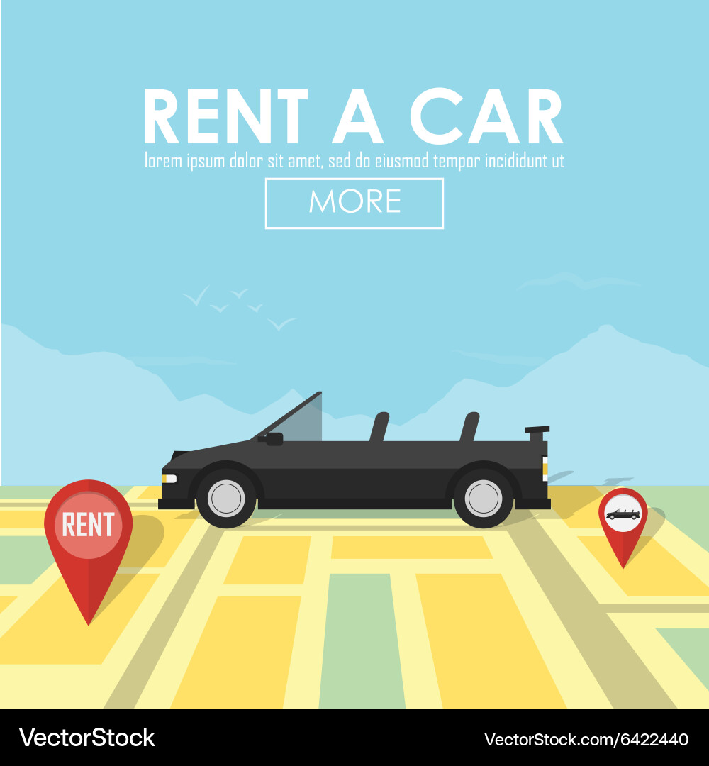 Rent a car pin pointer on map location vector image