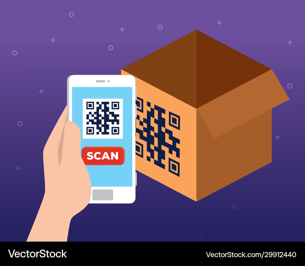 Scan qr code in box with smartphone Vector Image