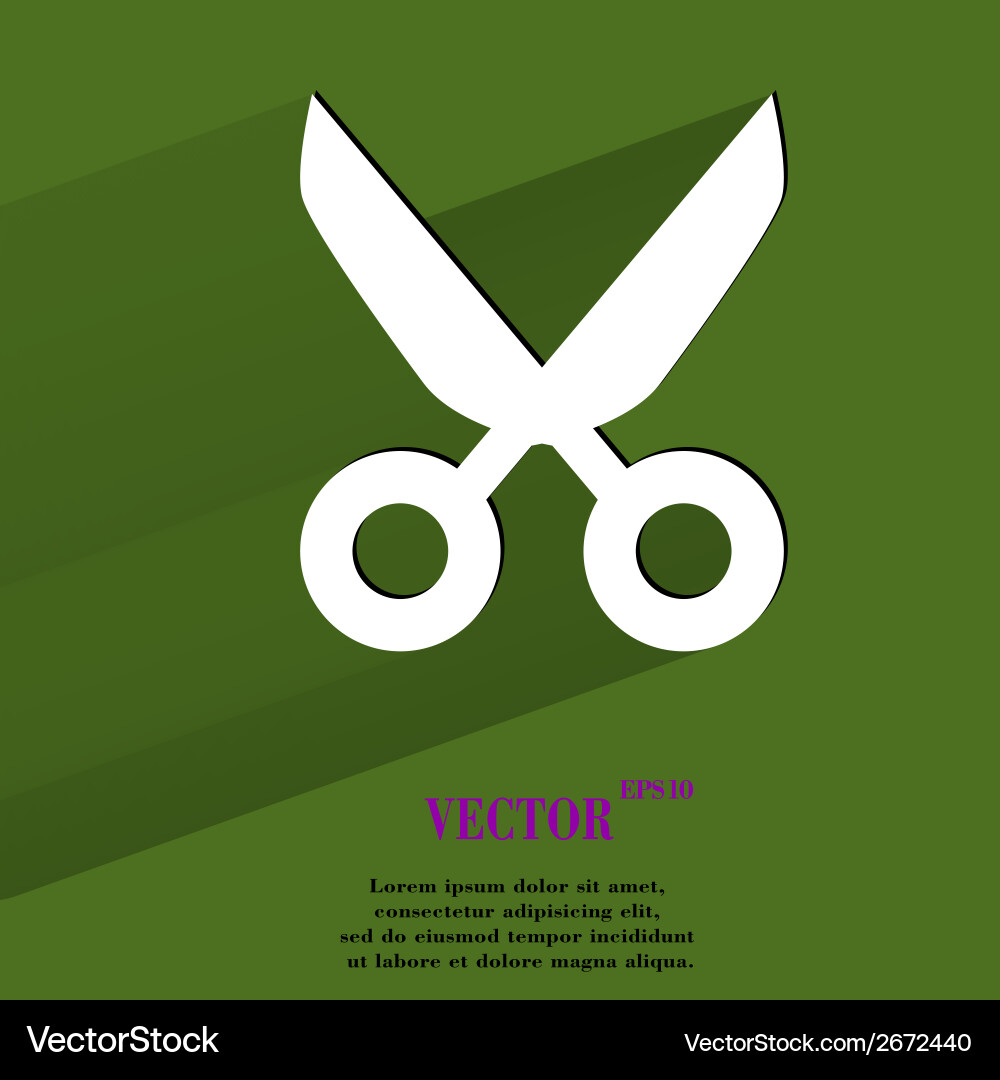 Scissors flat modern web button with long shadow vector image