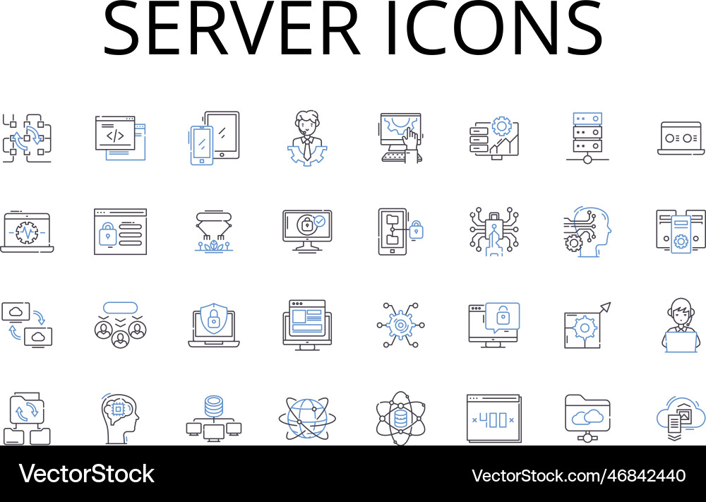 Server icons line collection computer Server icons line collection computer vector image