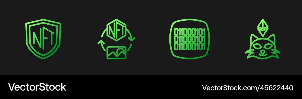 Set line binary code nft shield digital crypto Set line binary code nft shield digital crypto vector image