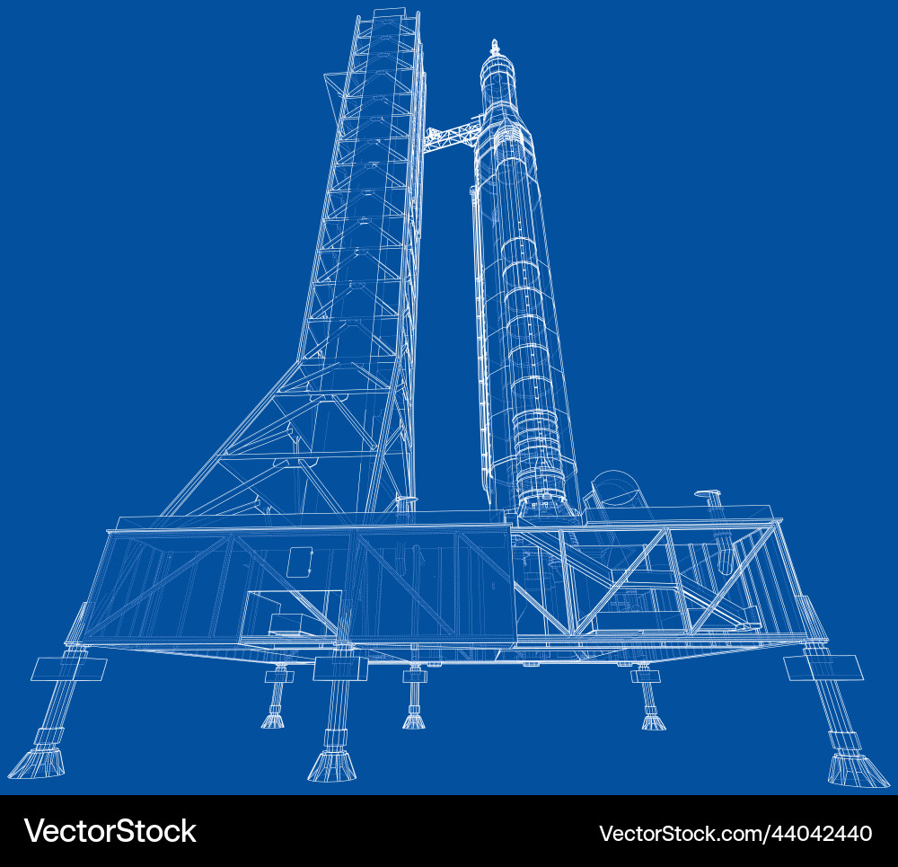 Space rocket on launch pad rendering of 3d Vector Image