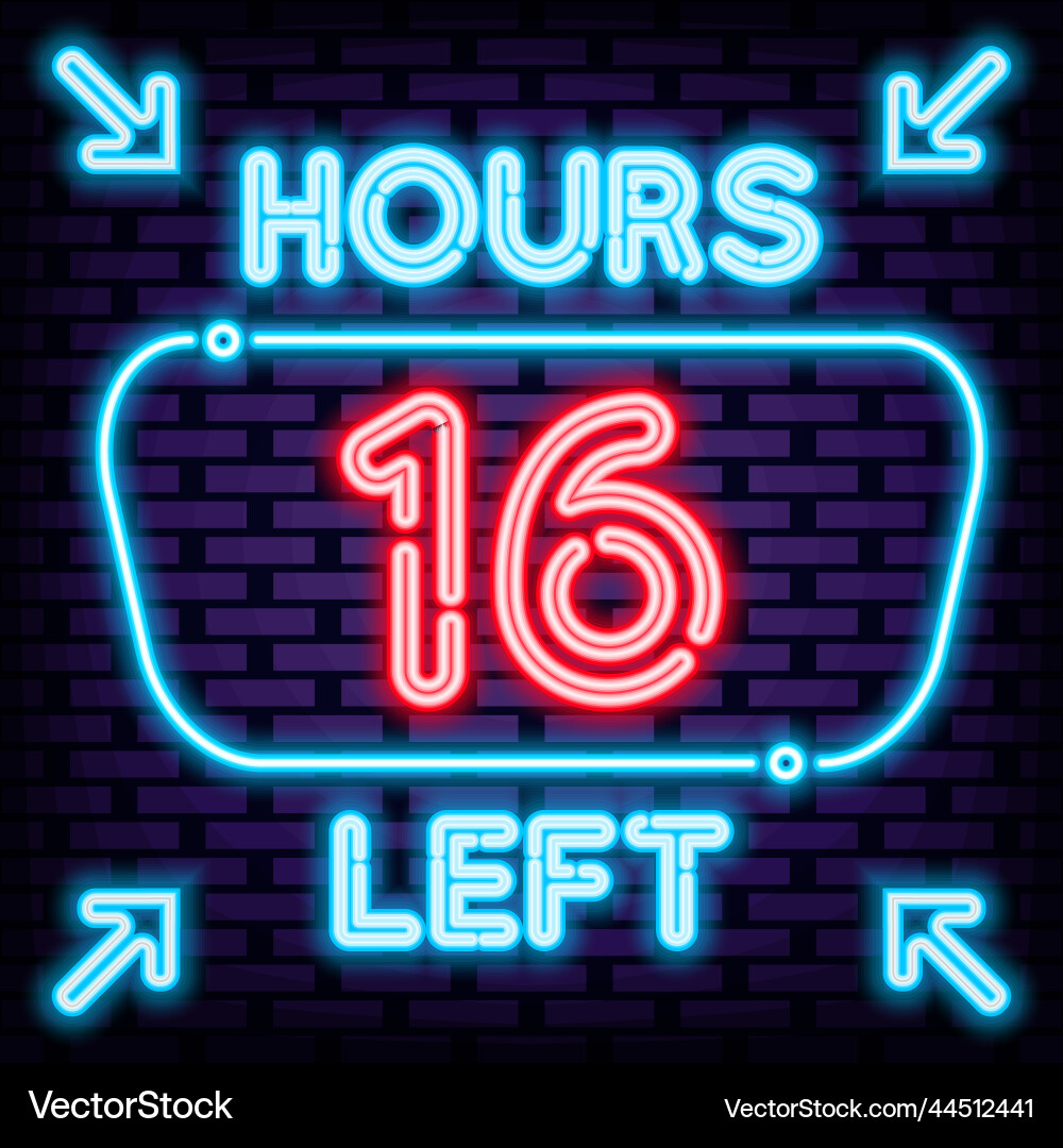 16 hours left badge in neon style script 16 hours left badge in neon style script vector image