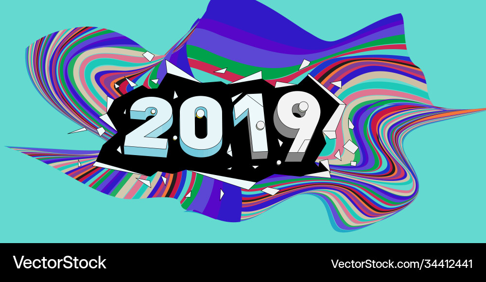 2021 new year text with wavy colorful line Vector Image